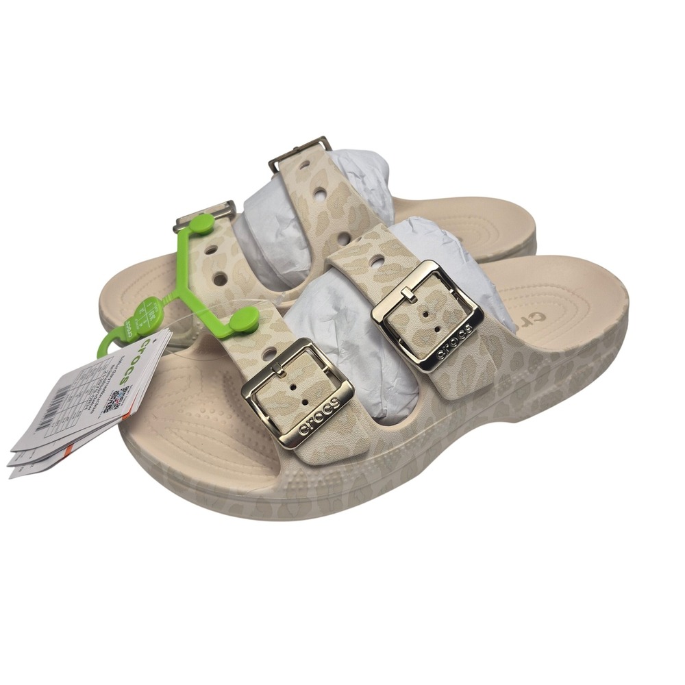 Crocs Saturday Metallic Buckle Animal Leopard Print Sandals Women's Size 8 Shoes